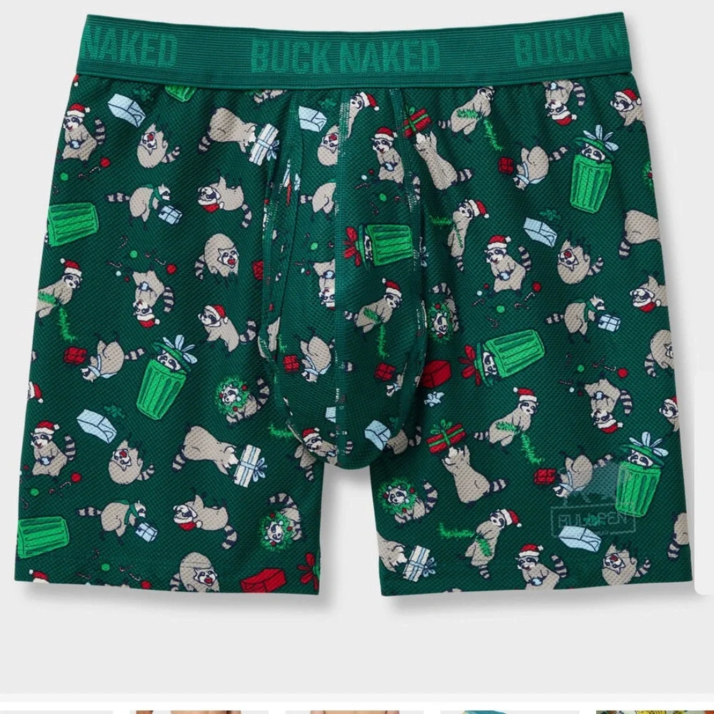 Duluth Trading Co. Buck Naked Bullpen Boxer Briefs Holiday Raccoon Size Medium